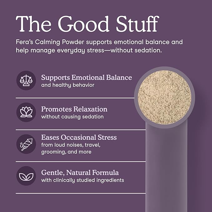 Fera Pets Calming Supplement for Dogs & Cats with Probiotics, L-Theanine, and Ashwagandha - Supports Anxiety Relief - Promotes Relaxation - 60 Scoops
