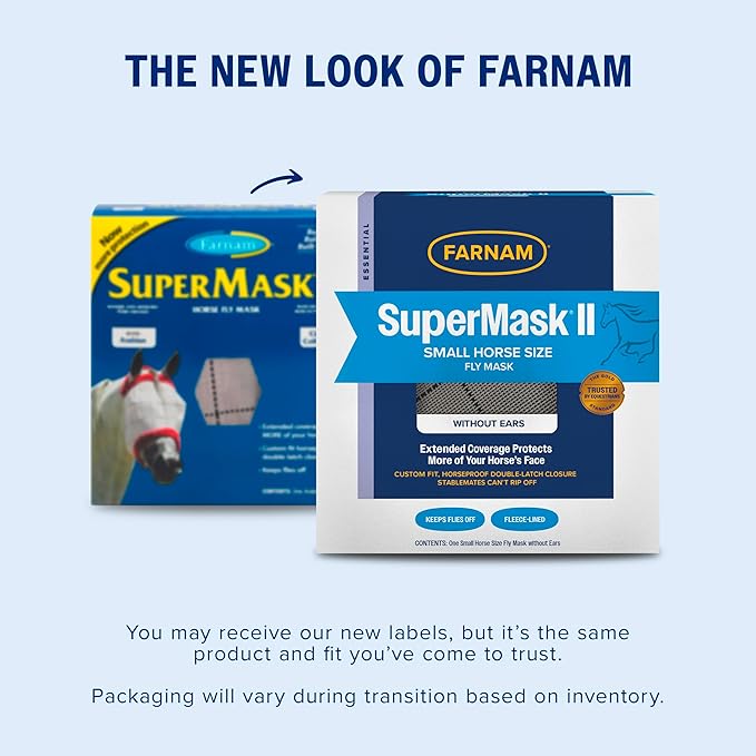 Farnam SuperMask II Fly Mask Without Ears for Smaller Horses or Arabian Horses,Full Face Coverage & Eye Protection from Insect Pests, Structured Classic Mesh with Plush Trim,Small Horse/Arabian Size
