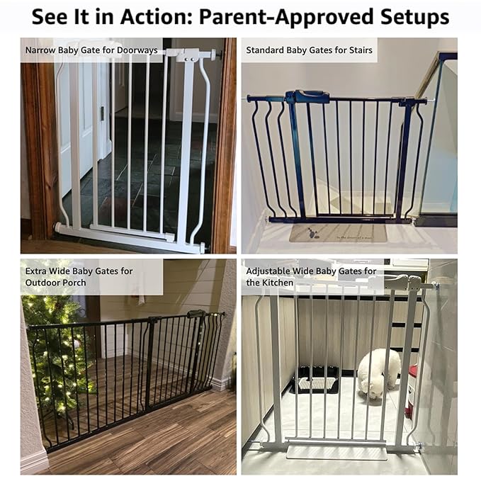 Extra Wide Baby Gate 43.5-48 Inch, Pressure Mounted No Drilling, Heavy Duty Metal for Stairs & Doorways, Indoor Safety Gate for Kids and Dogs, White