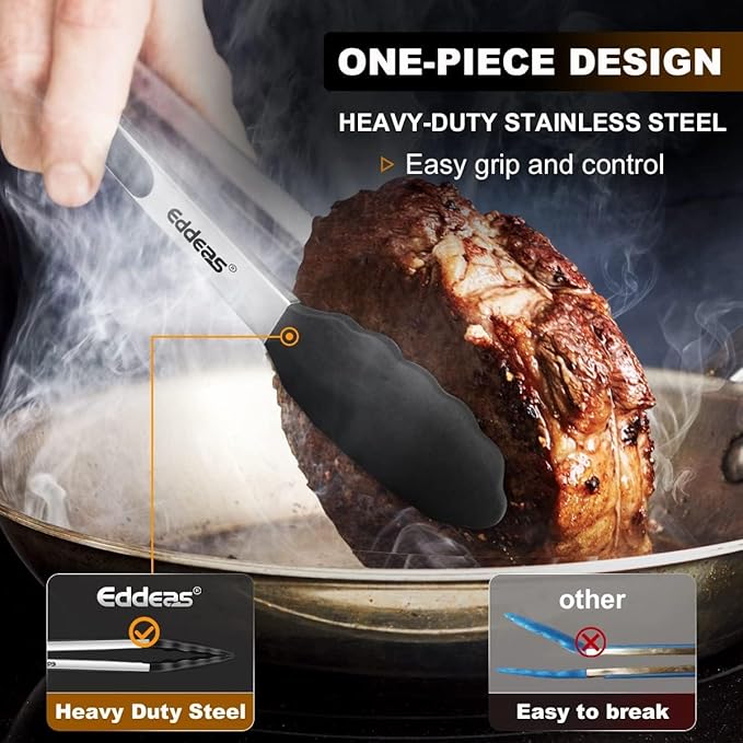 17 & 12 Inch Extra Long Kitchen Tongs with Silicone Tips, Heat Resistant 600 Degrees Silicone Tong, Stainless Steel Tongs for Cooking, Food, Bbq, Grilling, Barbecue, Dishwasher 2 Pack