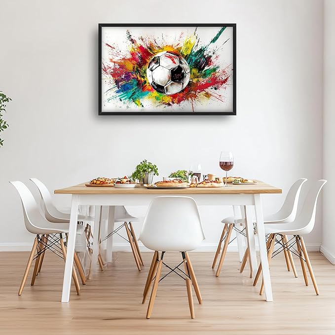 Extra Large Framed Soccer Wall Art,Oversized Colorful Graffiti Sport Ball Wall Decor Pictures for Living Room,Canvas Print Painting Modern Artwork Bedroom Office Bathroom Home Decor 36L x24W