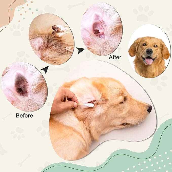 200-Pack of Long, Large Dog Ear Swabs with Bamboo Sticks: Perfect for Dog Ear Cleaning and Infection Treatment. Gentle, Effective, and Eco - Friendly for Pet Hygiene