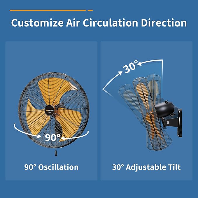 20 Inch Industrial Wall Mount Fan - 6000CFM High Velocity, Heavy Duty Metal Construction, 3 Speeds, Adjustable Tilt, Quiet Operation - Ideal for Garage, Shop, Commercial Use