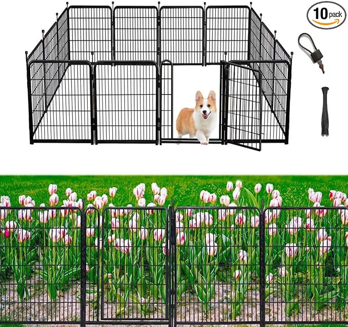 Garden Fencing 36 inch High, 10 Panels Total 22.1 Ft(L) Dog Fence Outdoor for Yard, Gate 21 inches Wide with Low Sills. Animal Barrier Fence, Fencing for Garden Beds, Rabbit Fences