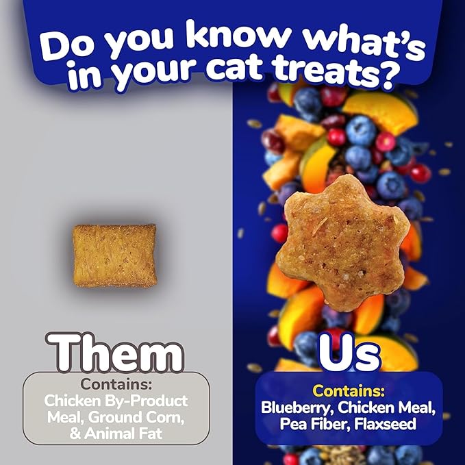 Fruitables Crunchy Low Calorie Treats Packed with Protein For Cats Healthy Free of Wheat, Corn and Soy – Made with Real Chicken with Blueberry – 2.5 Ounces