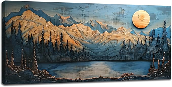 Extra Large Wall Art Mountain Forest Canvas Living Room Cabin Country Pictures Framed Prints Oversize Wall Decor Big Painting Artwork for Bedroom Dining Office Home 60"x30"