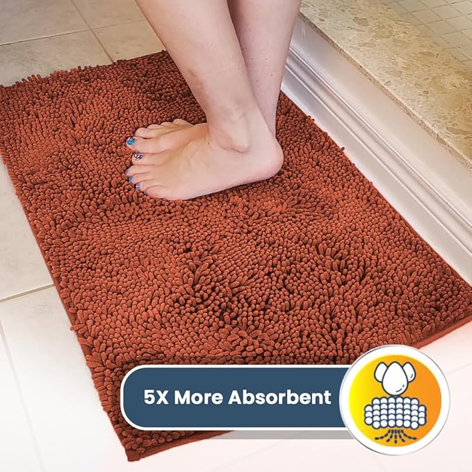 Muddy Mat® AS-SEEN-ON-TV Highly Absorbent Microfiber Dog Door Mat and Pet Rug, Non Slip Thick Washable Area and Bath Mat Soft Chenille for Kitchen Bathroom Bedroom and Indoor - Orange XXL 60"X48"