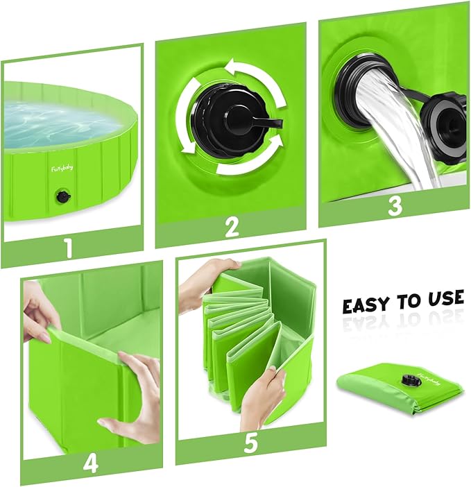 Furrybaby Dog Pool, Kiddie Pool with Hard Plate Collapsible Pet Bath Foldable Swimming Pet Pool Portable Green 32''