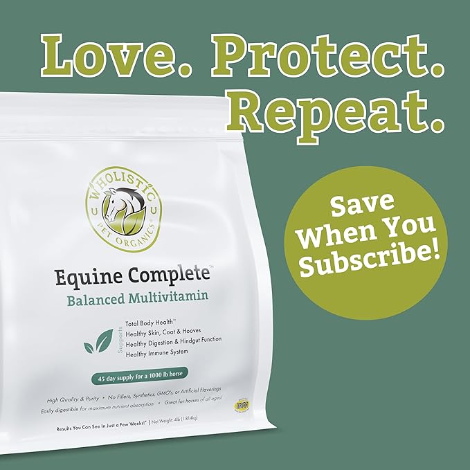Wholistic Pet Organics Equine Complete: Horse Multivitamin for Total Body Health - Horse Supplement with Vitamins, Minerals, Prebiotics, Probiotics, Antioxidants and More - 4 Lb