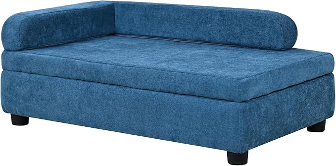 AFBKSS&BB Pet Sofa with Hidden Storage for Puppy and Cat,Linen Fabric Dog Sofa,Cat Couch with Wooden Frame (Blue)