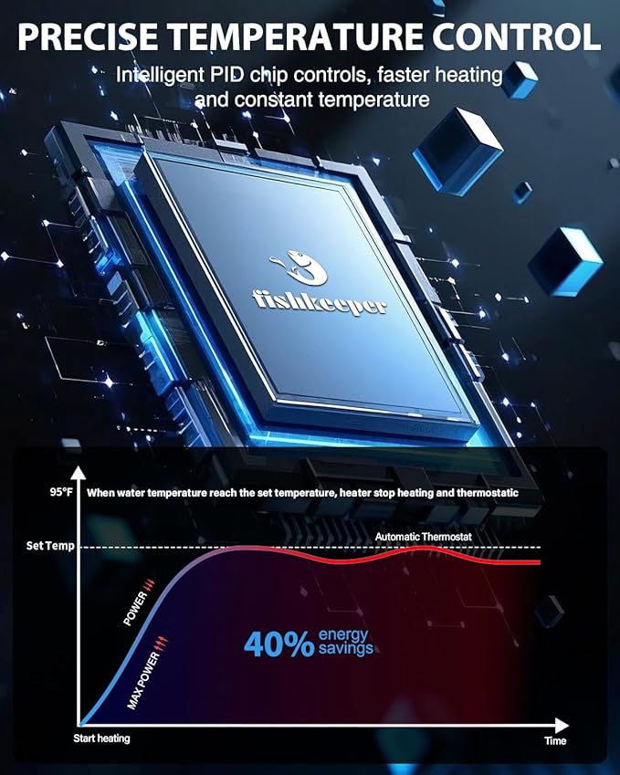 fishkeeper 500W Submersible Aquarium Heater – Ultra-Safe Digital Fish Tank Heater for 53-130 Gallon, Leaving Water Auto Power-Off, PID Intelligent Fast Heating, 59°F-93°F Accurate Temperature Control