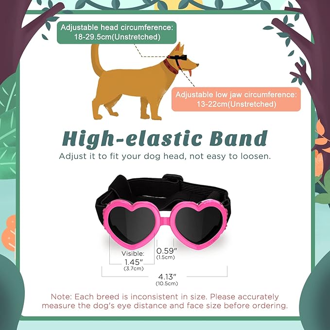 2 Pack Small Dog Sunglasses UV Protection Goggles Eye Wear Protection with Adjustable Strap Doggy Heart Shape Anti-Fog Sunglasses for Pet Dogs Sun Glasses Doggie Windproof Glasses, Pink