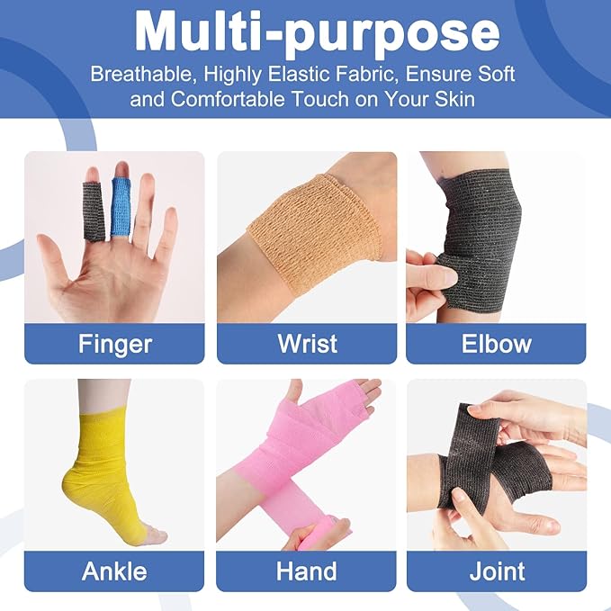 LDIWEE 24 Pack 2 Inch Self Adhesive Bandage Wrap - 5 Yard Black Cohesive Vet Wrap & Athletic Tape Grip Tape for Ankle Sprains, First Aid Medical, Sports Injuries