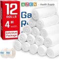 AZEN 12 Pack Gauze Rolls Bandages, 4 in x 4.1 Yards, Premium Medical Supplies & First Aid Supplies, Bandage Wrap Vet Wrap, Mummy Wraps