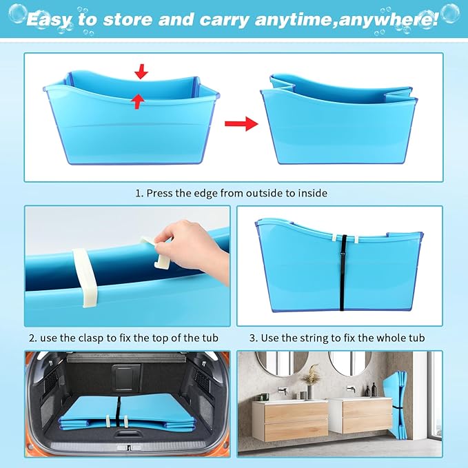 YUEPET Extra Large Foldable Dog Bath Tub for Large Dogs, 49 Gal Portable Dog Bathtub Lightweight Hightened Pet Wash Station with Drain Plug for Big Dogs Indoor/Outdoor Bathing, Camping (Blue)