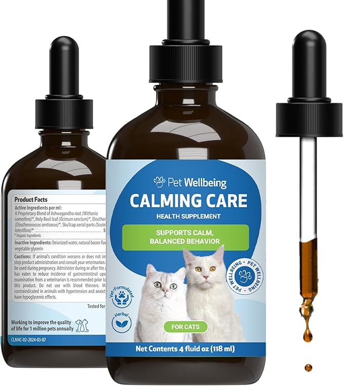 Pet Wellbeing Calming Care for Cats - Veterinarian-Formulated - Calm Support, Relaxed Nervous System, Emotional Balance, Adaptogens - Herbal Supplement 4 oz (118 ml)