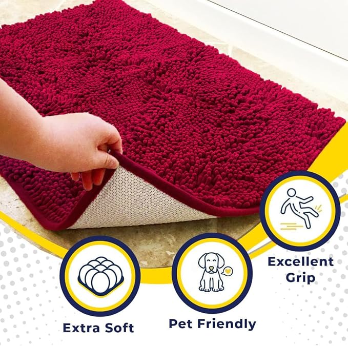 Muddy Mat® Original Dog Door Mat for Muddy Paws, Super Absorbent Microfiber, Non-Slip Washable Pet Rug, Quick Dry Chenille Entryway Carpet, Machine Washable Indoor Outdoor mat, Maroon 48"x72"