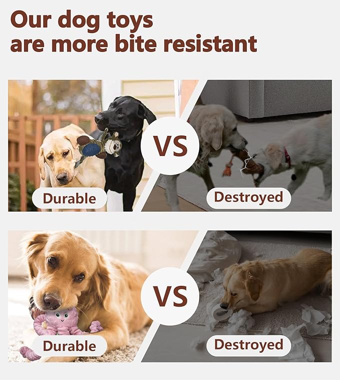 2Pack Dog Toys for Large Dog - Plush Squeaky Medium & Small Dog Toys - Stuffed Animals Puppy Toys - (Monkey+Octopus Pink)