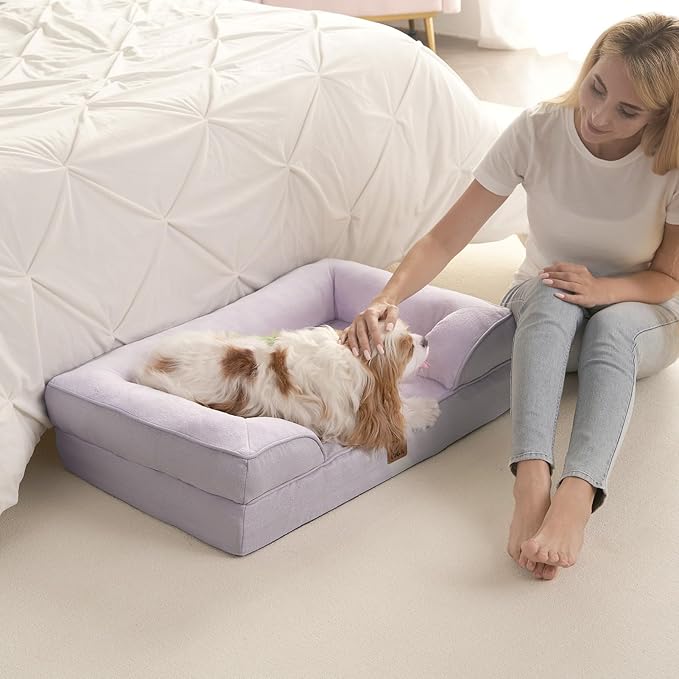 EHEYCIGA Orthopedic Dog Bed for Medium Dogs, Waterproof Memory Foam Medium Pet Beds with Sides, Non-Slip Bottom and Egg-Crate Foam Dog Couch Bed with Washable Removable Cover, Lilac