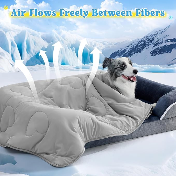 Cooling Blanket for Dogs, Lightweight & Durable Dog Cooling Mat, Q-MAX>0.45 Soft Breathable Pets Comforter for Couch, Bed & Car Essential - Light Grey 30x40 Inches