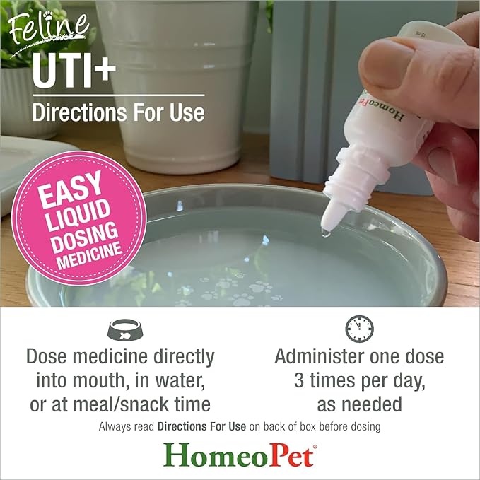 HomeoPet Feline UTI Plus, Safe and Natural Urinary Tract Medicine for Cats, Feline Urinary Tract Support, 15 Milliliters - Pack of 2