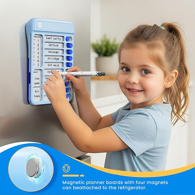 Chore Chart for Kids, Magnetic Chore Board ADHD Tools for Kids, Chore Chart for Kids Multiple Kids, Routine Chart Dry Erase Board for Kids for Habit Tracker or Daily and Weekly Checklist - Blue