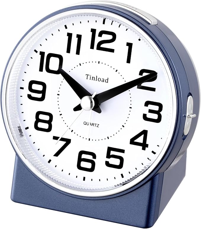4.3" No Ticking Analog Alarm Clock,Silent Readable for Seniors,Easy to Set,Gradual Rise Alarm,Big Numbers,On/Off Switch on Side,Gentle Wake,Snooze,Lighted on Demand,Battery Operated,Blue