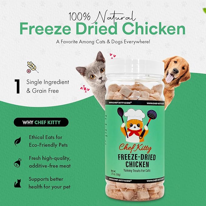 Freeze-Dried Chicken Treats for Cats & Dogs – 100% Human Grade, Single Ingredient, High-Protein, Healthy Snack – No Additives or Preservatives – 1.7oz - Inspected & Tested in USA