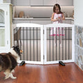 ZJSF Freestanding Foldable Indoor Dog Fence for Stairs Wood White Long Pet Gates for Dogs, Dog Gates for Hallways,Puppy Gates for House Support Feet Included 24 "Height-2 Panels