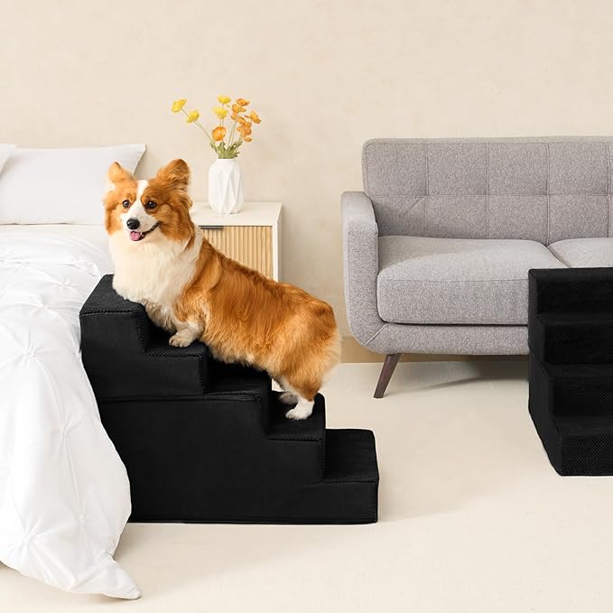EHEYCIGA Dog Stairs for High Bed 22.5" H, 5-Step Dog Steps for Bed, Pet Steps for Small Dogs and Cats, Non-Slip Balanced Pet Ramp Indoor, Black