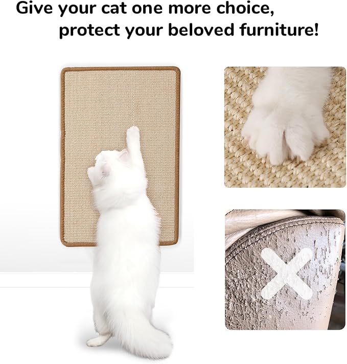 FUKUMARU Cat Scratcher Mat, 23.6 X 15.7 Inch Natural Sisal Cat Scratch Mats, Horizontal Cat Floor Scratching Pad Rug with Sticky Tapes, Protect Sofa and Carpet