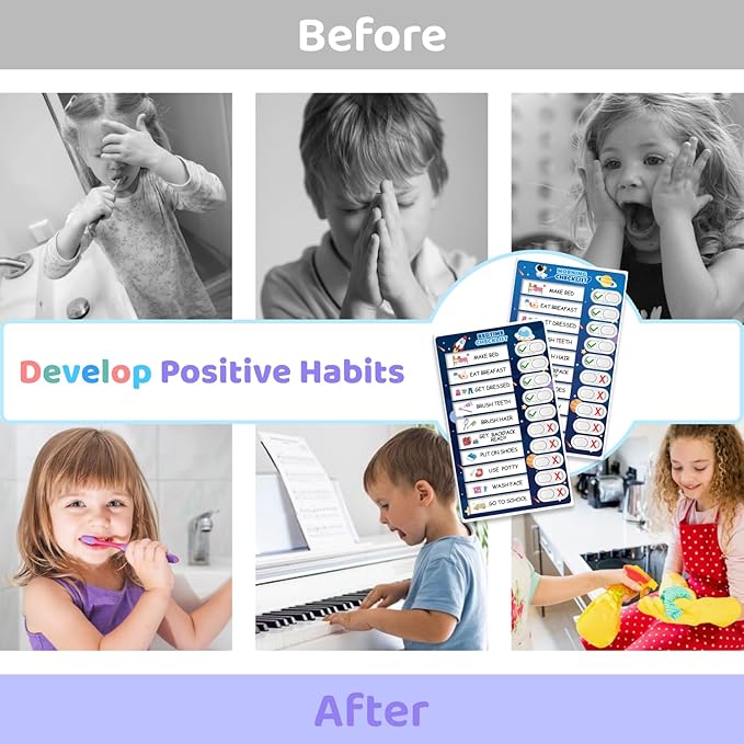 3 in 1 Bedtime/Morning/Weekly Astronaut Routine Chart for Kids, Magnetic Chore Chart for Toddlers, Visual Schedule for Kids Toddlers Schedule Board for Home