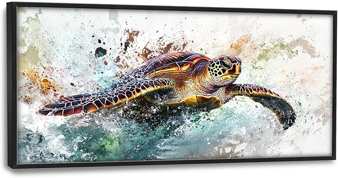 Extra Large Framed Sea Turtle Wall Art,Oversized Abstract Colorful Sea Nautical Wall Decor Pictures for Living Room,Canvas Print Painting Modern Artwork Bedroom Office Bathroom Home Decor 60L x30W