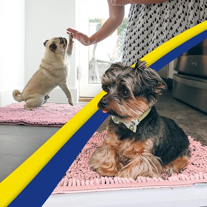 Muddy Mat® Original Dog Door Mat for Muddy Paws, Super Absorbent Microfiber, Non-Slip Washable Pet Rug, Quick Dry Chenille Entryway Carpet, Machine Washable Indoor Outdoor mat, Pink 24"x35"