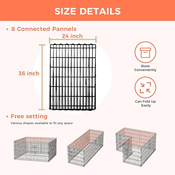 Foldable Dog Playpen 36" Height 8 Panels Metal Exercise Pen No Door - Indoor/Outdoor Dog Play Pen for Small-Medium Dogs, Portable Pet Fence for Yard Garden Camping, Black