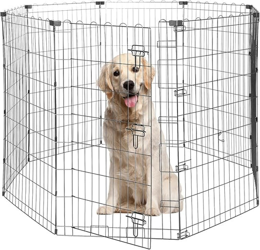 Foldable Dog Playpen 42" Height 8 Panels Metal Exercise Pen with Door - Indoor/Outdoor Dog Play Pen for Medium-Large Dogs, Portable Pet Fence for Yard Garden Camping, Black