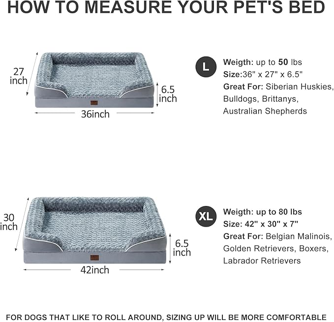WNPETHOME Dog Beds for Large Sized Dogs, Washable Orthopedic Dog Couch Sofa Bed with Waterproof Lining & Non-Skid Bottom for Pet Sleeping