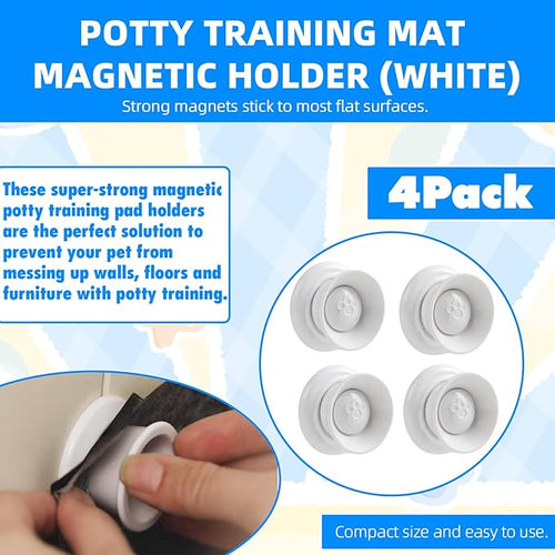 (4-Pack) Potty Training Pad Magnetic Holder Compatible with Any Size of Puppy Pee Pads Perfect for Leg-Lifting Marking Dogs, Strong Magnets Will Stick on Most Flat Surfaces - White Paw
