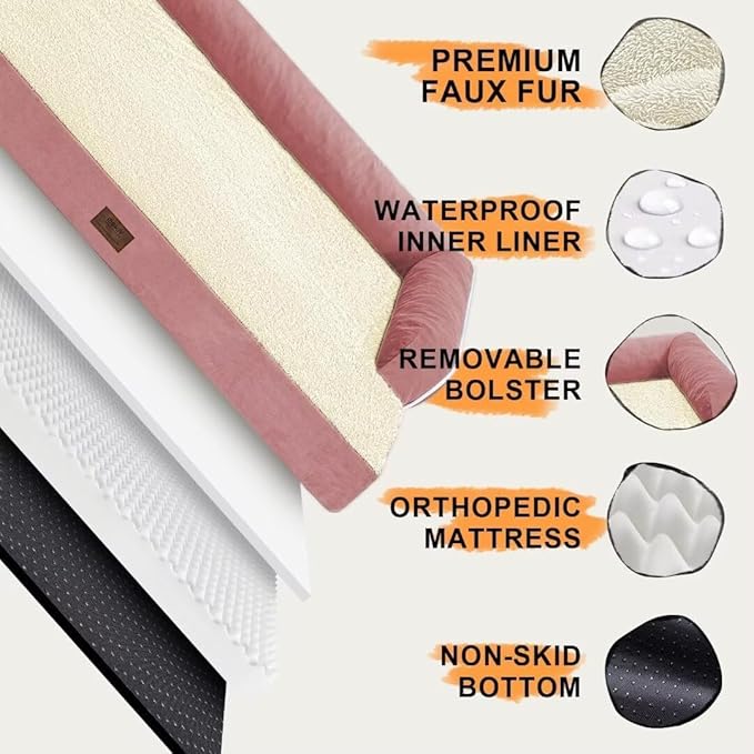 Extra Large Dog Bed-Orthopedic Waterproof XL Dog Bed for XLarge Extra Big Dogs - Foam Couch Sofa Washable with Removable Cover-Pink