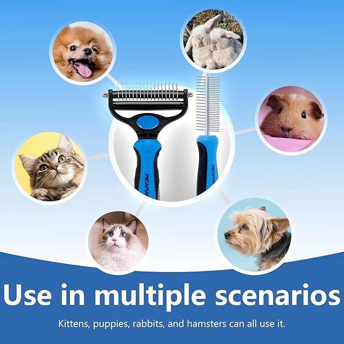 2-in-1 Shedding Brush and Detangling Comb Combo,Small Dog Stripping Brush, Dog and Cat Grooming Comb, 17 Stainless Steel Teeth Remove Tangled Hair, Pet Grooming Tools-Small