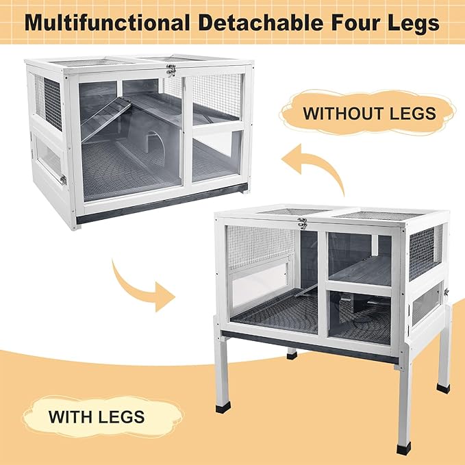 2-Story Guinea Pig Cage with Stand, Indoor Wooden Hamster Cage with Ramp, Pull-Out Tray, Hideout & Platform, Acrylic Transparent Small Animal Habitat for Chinchillas, Ferrets, Hedgehogs,Grey