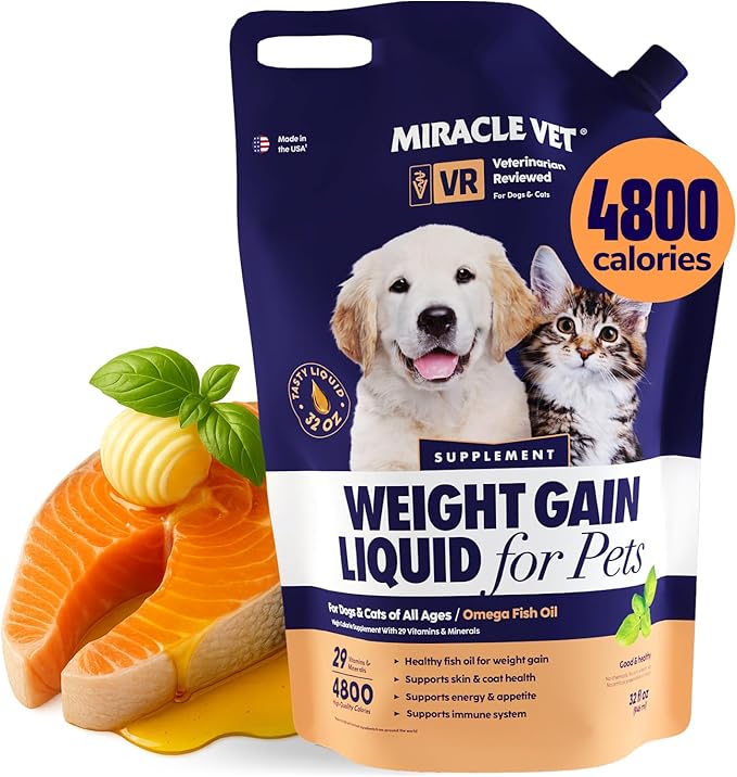 High-Calorie Weight Gainer for Dogs & Cats - Multivitamin Nutritional Supplement Gel, Omega Fish Oil, Calcium - Puppy, Senior, Prenatal Cat & Dog Vitamins, Supplements for Weight Gain