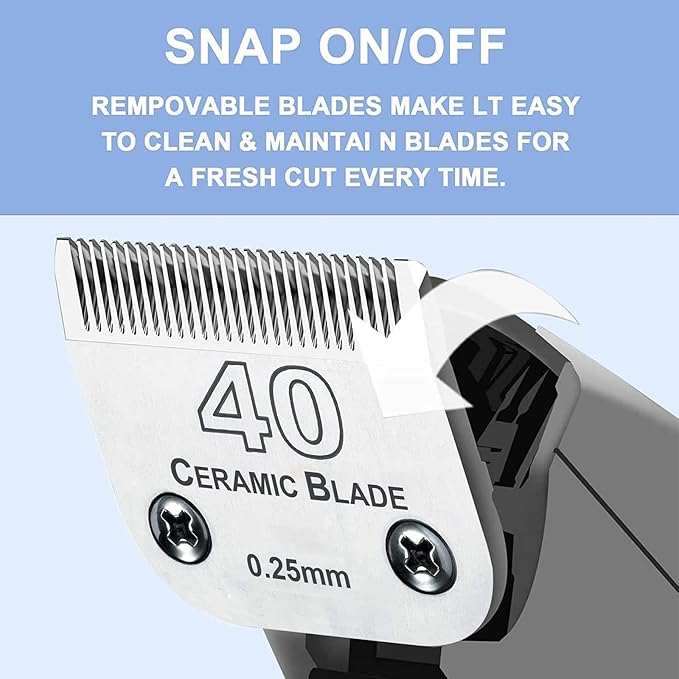#40 Blades Dog Grooming Clipper Replacement Blades Compatible with Andis/Wahl/Oster Dog Clippers,Detachable Ceramic Blade & Stainless Steel Blade,Size #40 Cut Length 1/100"(0.25mm)