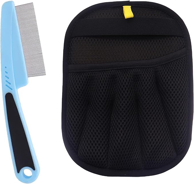 Electrostatic Pet Hair Remover Glove, Reusable Pet Hair Removal Glove for Dog & Cat Grooming, Double Sided Static Pet Hair Fur Remover Tool Mitt Gloves (2PCS) (1 Gloves+1 flea Comb)