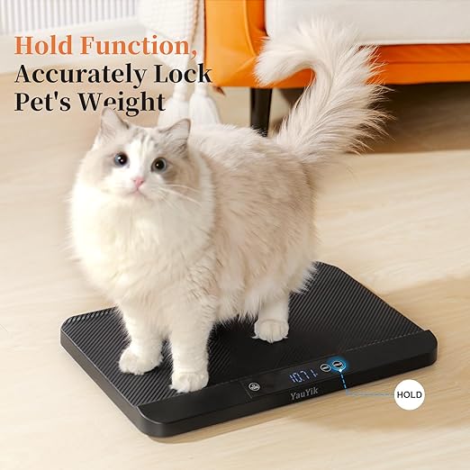 YauYik Digital Pet Scale for Accurate Weighing - Baby Scales for Weighing, Ideal for Small Pets, Puppies, and Cats with Non-Slip Mat - LED Display with Hold Function, Measures Up to 40kg