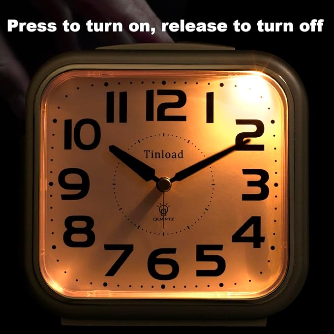 5.5" Large Analog Alarm Clock Silent Non Ticking, Gentle Wake, Beep Sounds, Increasing Volume, Battery Operated Snooze and Manual Light, Easy Set, Silver