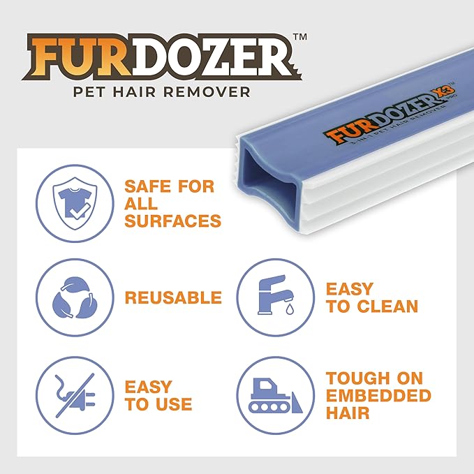 FurDozer X3 PRO Pet Hair Remover & Auto Detailing Tool - Cat & Dog Hair Remover for Carpet, Car Interior, Couch, Bedding, & Furniture - Reusable Pet Hair Removal Tool for Dog Fur & Lint, 5", Purple