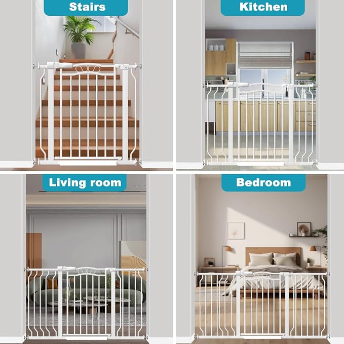 Extra Wide Baby Gate for Doorways 29.9"-53.1", Pressure Mounted Dog Gates With Door, Child Safety Barrier Walk Thru Indoor, Large Babygate Long for Kids Toddler Pet Outside, 30 In Tall White