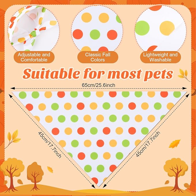 100 Pieces Fall Dog Bandanas Bulk Colorful Autumn Bandanas for Dogs with Polka Dot Stripe Wave Patterns for Pets Doggies Fall Autumn Thanksgiving Party Costume Accessories