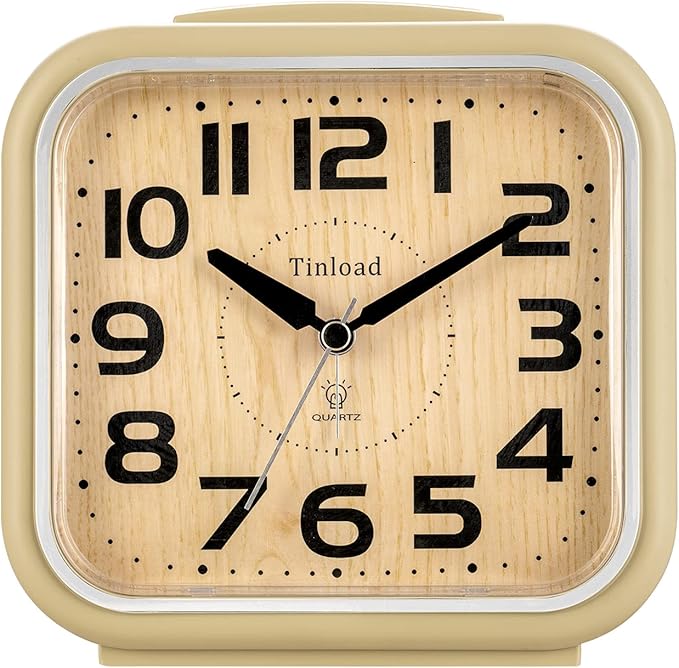 5.5" Large Analog Alarm Clock Silent Non Ticking, Gentle Wake, Beep Sounds, Increasing Volume, Battery Operated Snooze and Manual Light, Easy Set, Cream